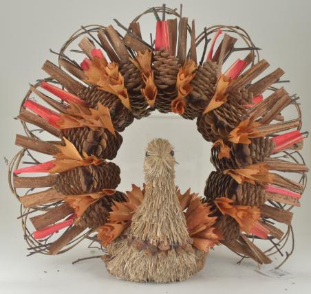 14'' Pinecone Twig Colorful Fall Turkey Decor/Wreath