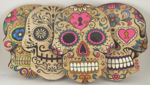 14'' Wooden Figural Day of the Dead SKULL Serving Board