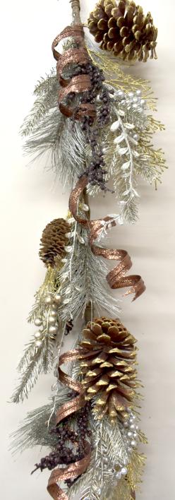 5' Pinecone Garland w/ GOLD & Silver with Bronze Glitter Berries