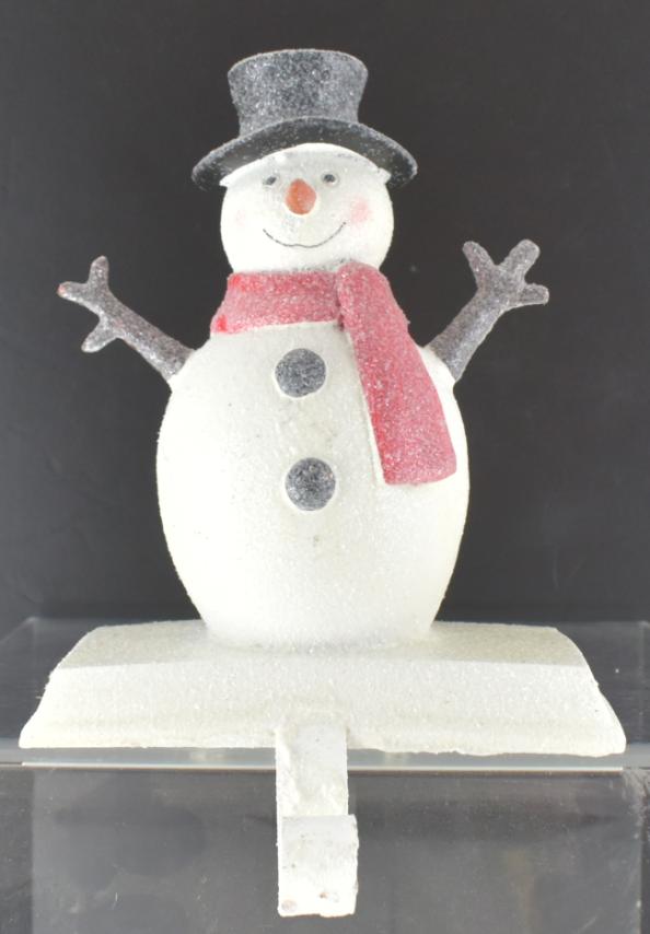 Resin Textured Snowman with SCARF and Glitter Stocking Holder