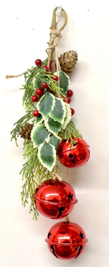 Red Jingle BELL, Pinecone & Holly Hanging Decor