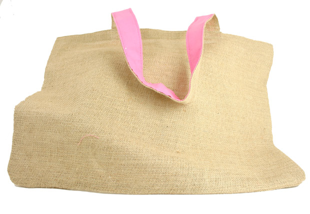 Large Burlap BAG / Pink Handles