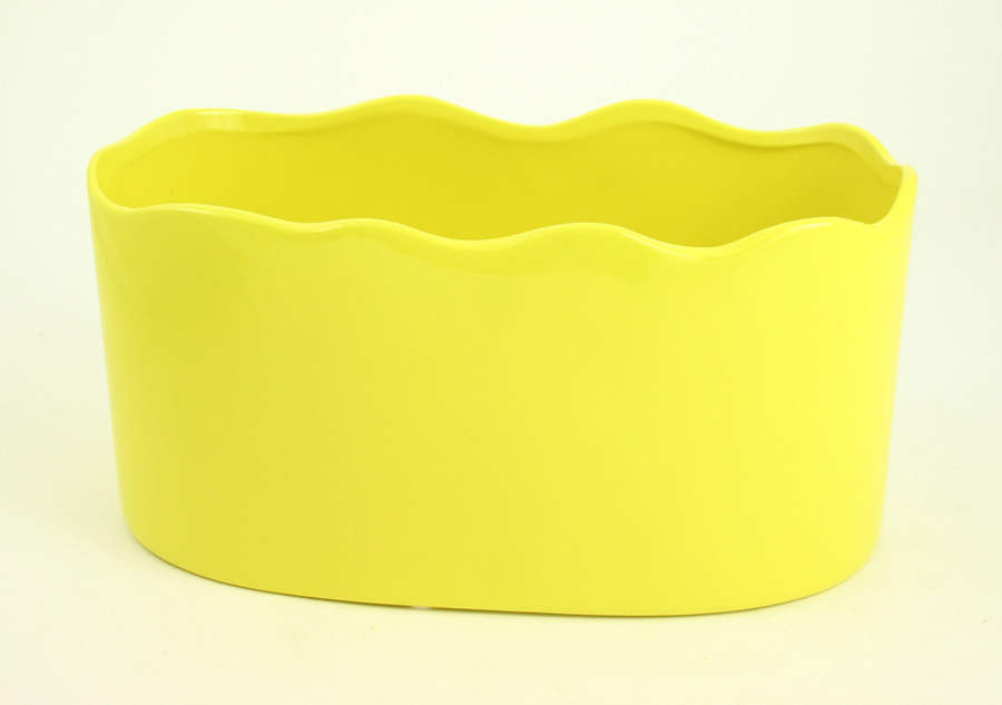 Yellow Oblong Ceramic PLANTER with Ruffled Edge