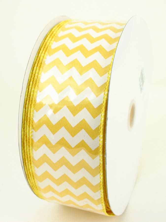 Yellow Chevron Wire Edge Ribbon 2.5'' x 50 Yards