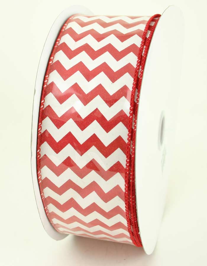 Red Chevron Wire Edge Ribbon 2.5'' x 50 Yards