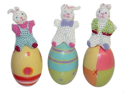Crochet Bunny on Wooden Egg - 3 assorted