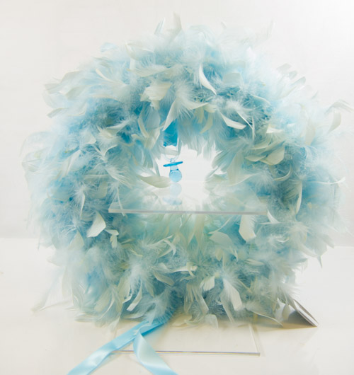 24'' Feather Wreath Blue with Pacifier / Ribbon