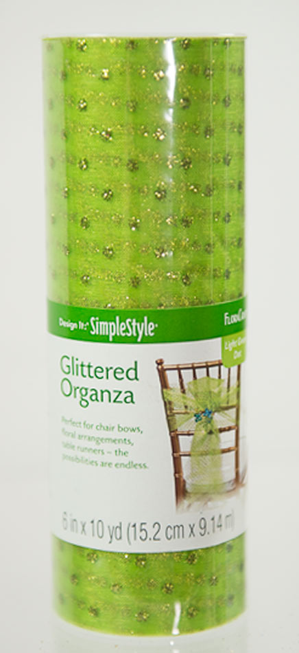 Lime Green Glitter Dot Organza 6'' x 10 Yds.