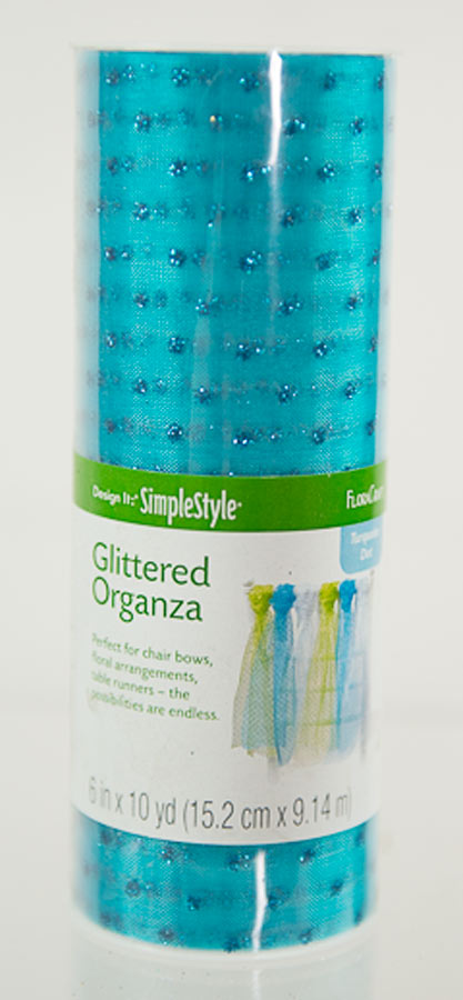Turquoise Glitter Dot Organza 6'' x 10 Yds.