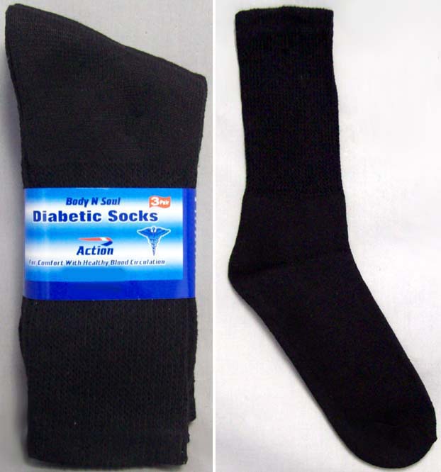 ''Body N Soul'' Diabetic Socks For ADULTs - Black Color (# 6800B)