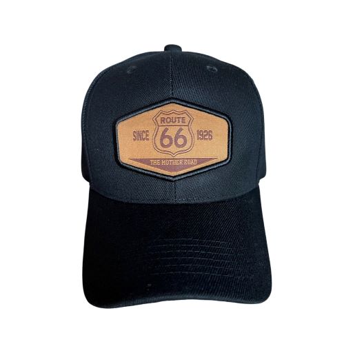 Route 66 LEATHER Patch Baseball Cap - Brown  Color Patch