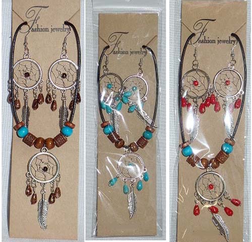 Native Pride Dream Catcher 3Pc Beaded NECKLACE & Earring Sets