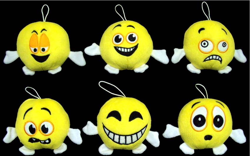 ''Smiley - Funny  Faces''  PLUSH Baby Rattles. Size:  4.5''