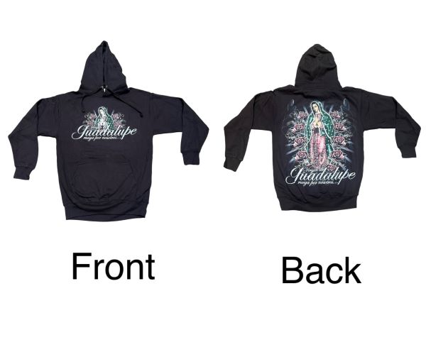 Guadalupe Screen Printed HOODIES For Adults - Black