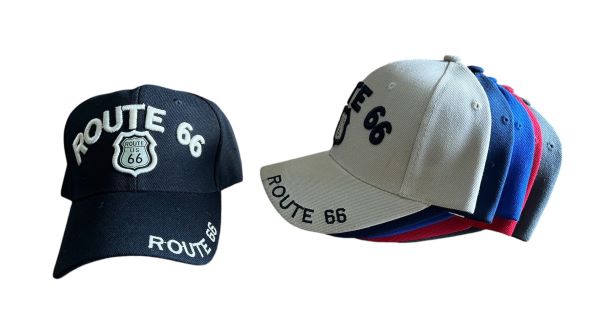 ROUTE 66 Embroidered Baseball Caps - Assorted Colors