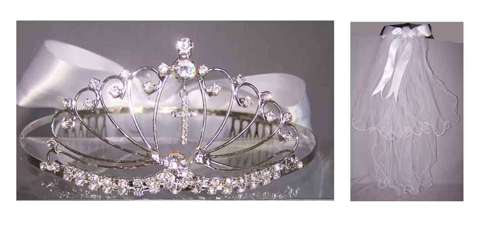 Communion Veils With Cross Rhinestones Head PIECE