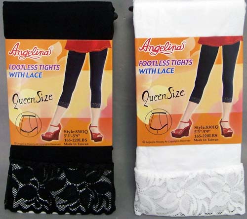 ''Angelina'' Footlace Tights With Lace - Queen Size (4 Colors)