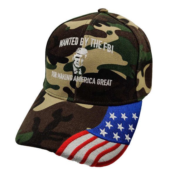 Wanted By FBI For Making America Great w/ FLAG Bill Cap - G. Camo