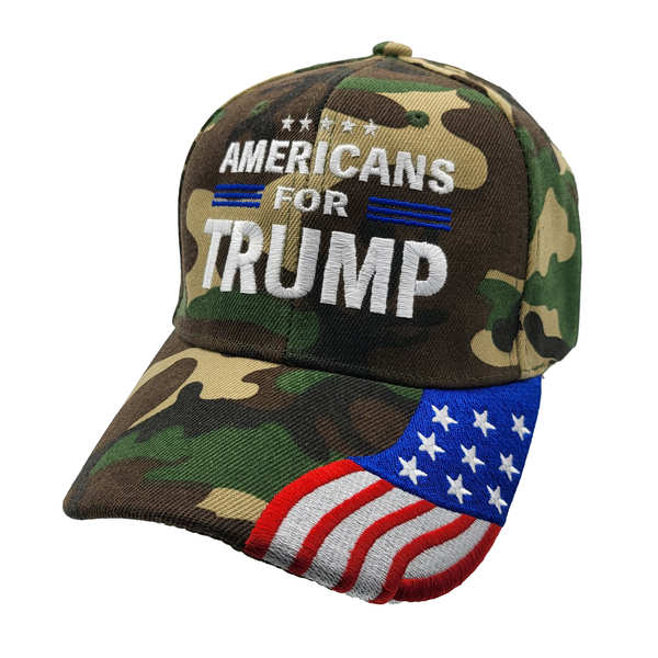 Americans For Trump w/ FLAG Bill Cap - Green Camo (6 PCS)