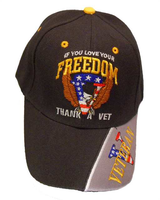 If You Love Your Freedom Thank a Vet Eagle w/ V Cap - Black
