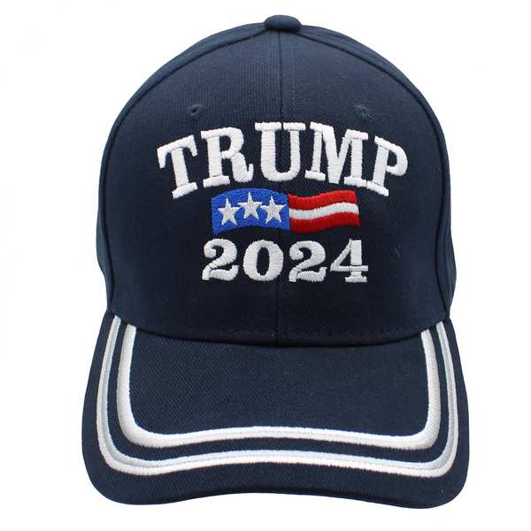 Trump 2024 w/ WG Stripes Cotton Cap - Navy Blue