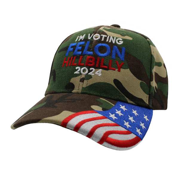 I'm Voting Felon Hillbilly w/ Flag Bill Cap - Green Camo