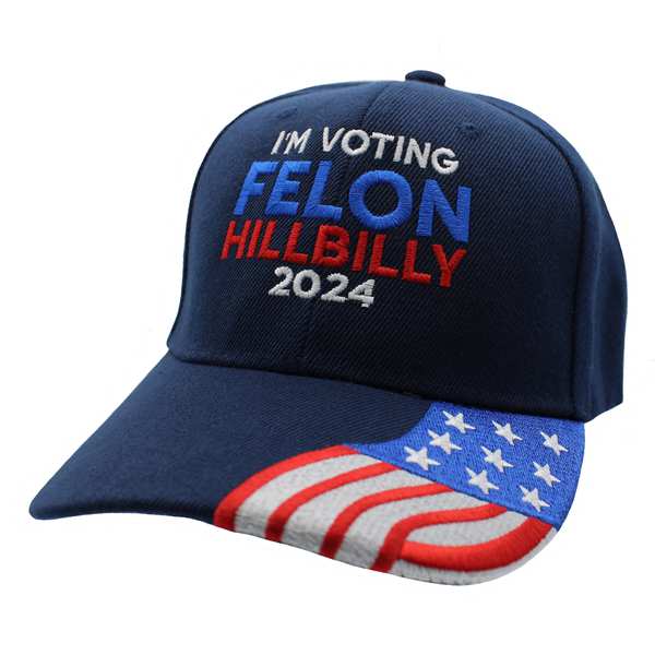 I'm Voting Felon Hillbilly w/ Flag Bill Cap - Navy Blue