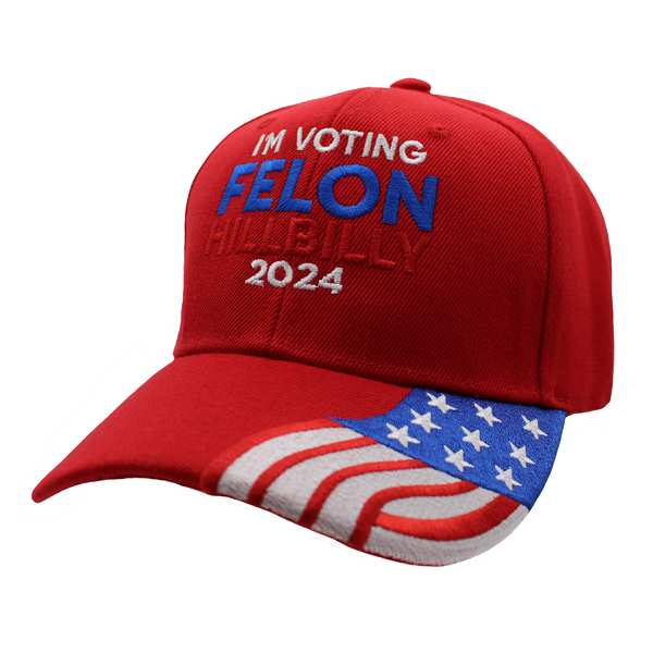 I'm Voting Felon Hillbilly w/ Flag Bill Cap - RED