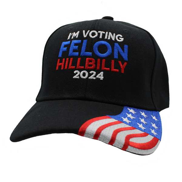 I'm Voting Felon Hillbilly w/ Flag Bill Cap - Black