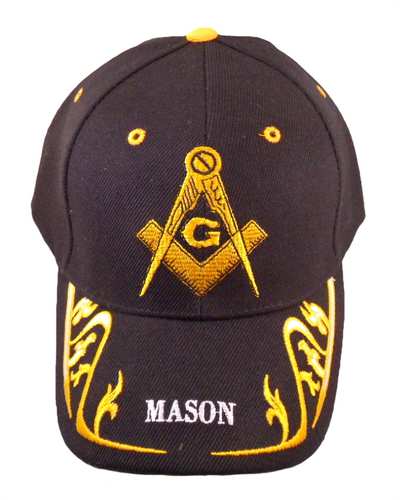 Masonic Square & Compass w/ Gold Trim Cap - Black