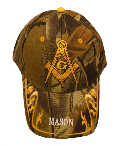 Masonic Square & Compass w/ GOLD Trim Cap - R. Camo