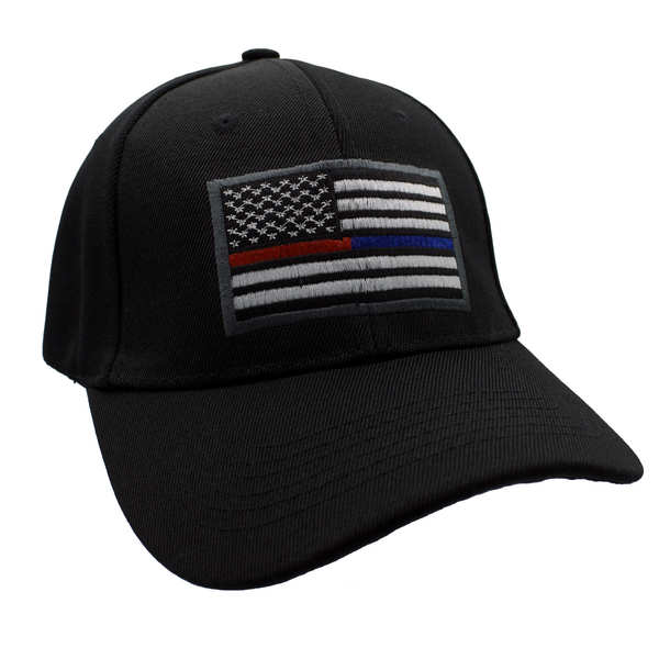 Thin RED Blue Line Cap - Black