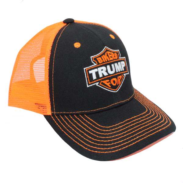 BIKERs For Trump Trucker Hat - Black/Neon Orange