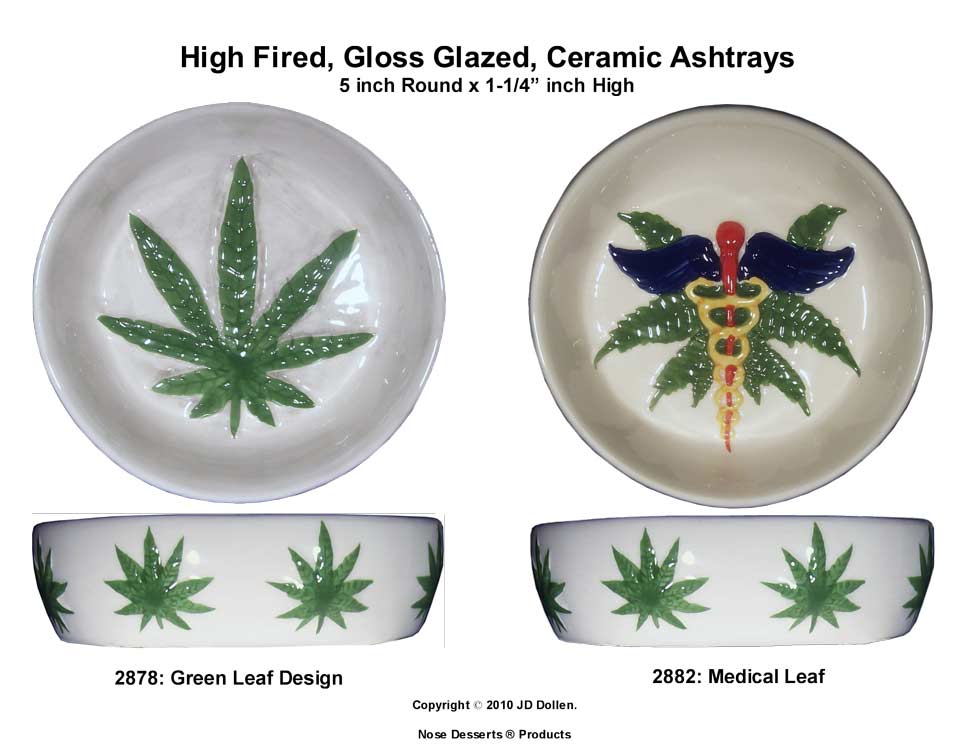 Ceramic Hemp Leaf Ashtrays: Raised Design-High Detailed