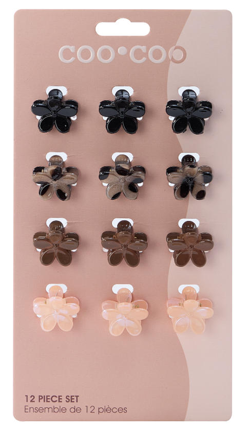 12 PC Mini Floral Bloom CLIPs - Walnut Tortoise