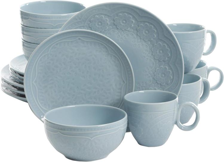 Gibson Elite Alemany Dinnerware Set, Aqua, Service for 4 (16pcs)