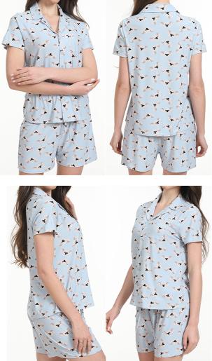 Women's Sleepwear-Light Blue w/Koala Bears Notchcollar SHORTSet