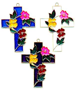Cross with FLOWERS Suncatcher