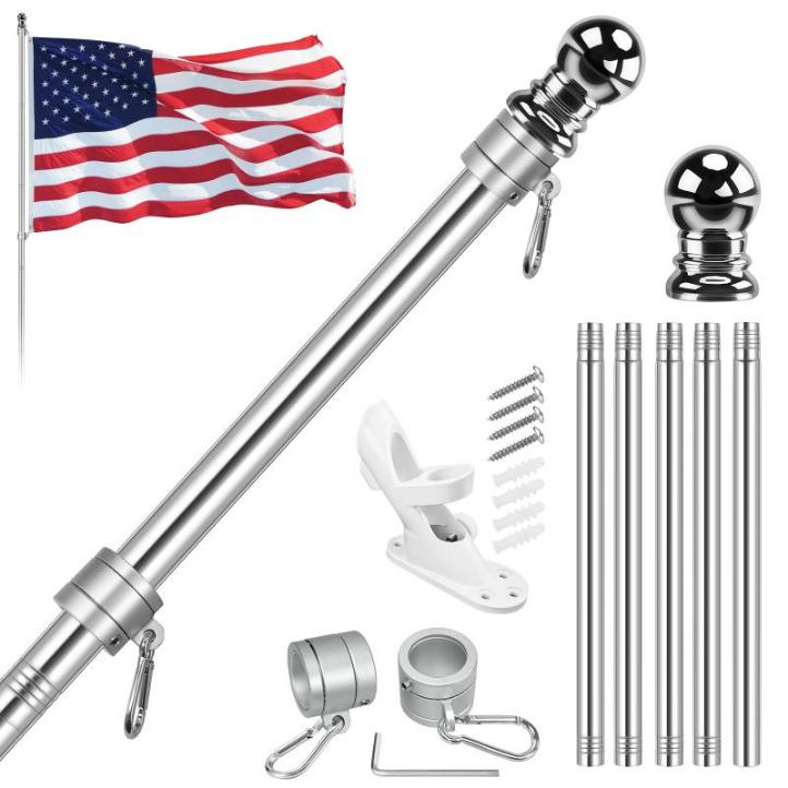 5-Section 6ft Stainless Steel Flagpole Kit -Sliver