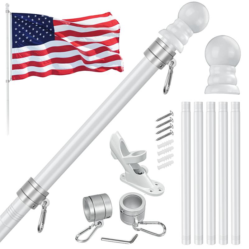 5-Section 6ft Stainless Steel Flagpole Kit - White